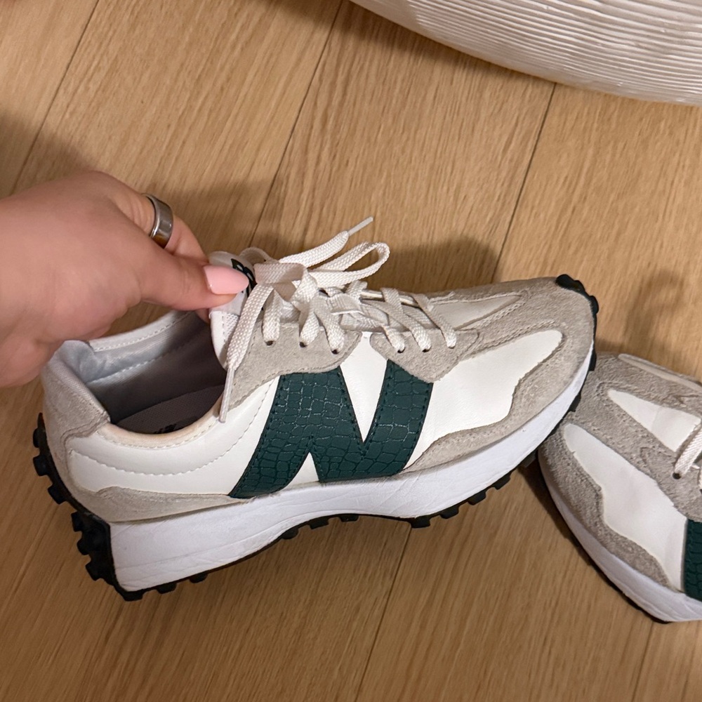 New Balance White and Dark Green Sneakers